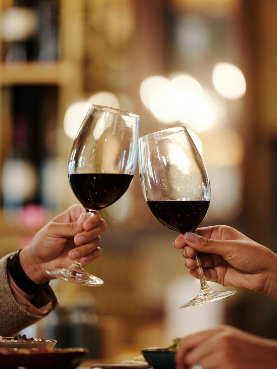 Red wine glass cheers